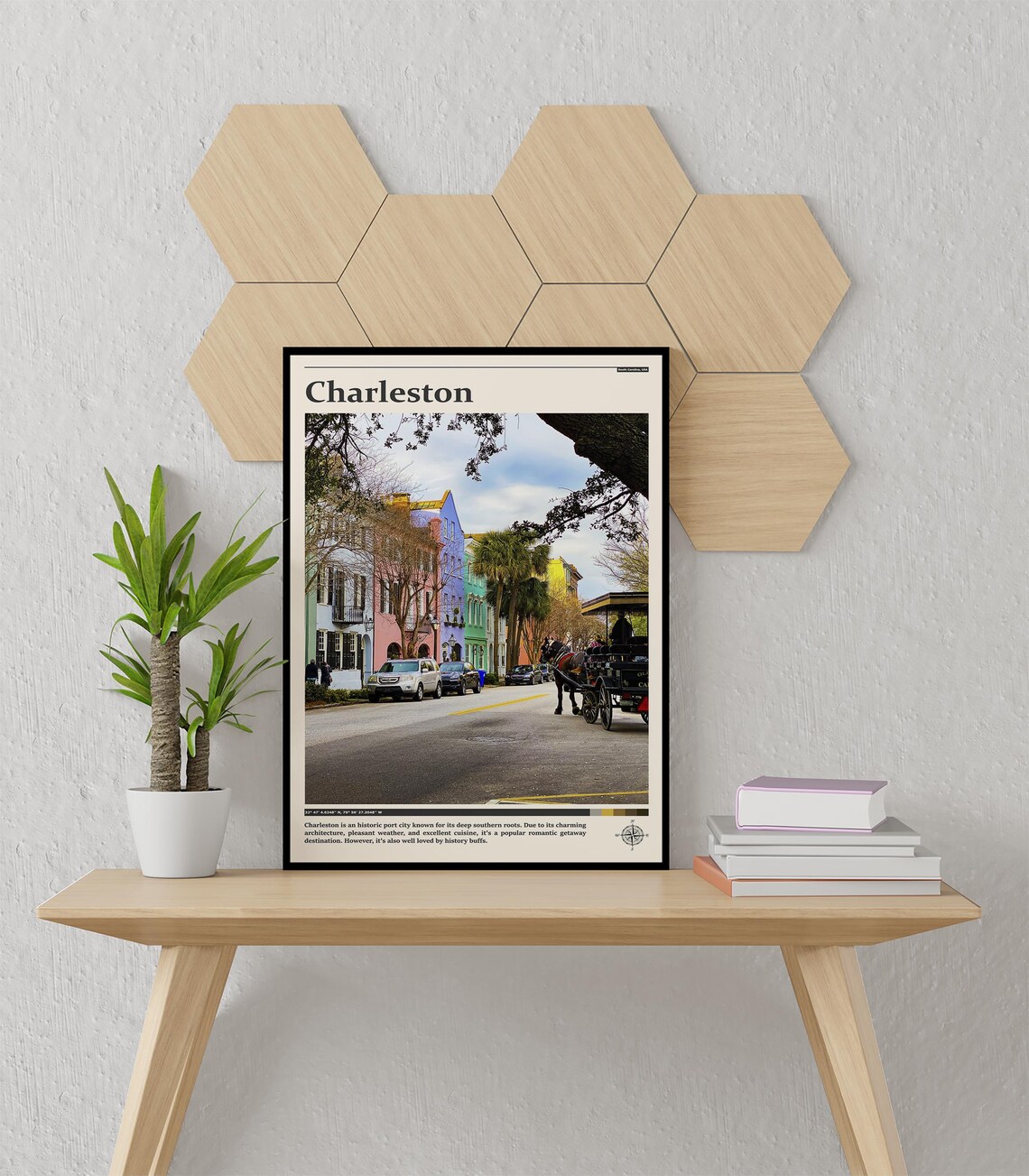 Charleston Rainbow Row Pastel Houses and Horse Carriage Poster - Image 3