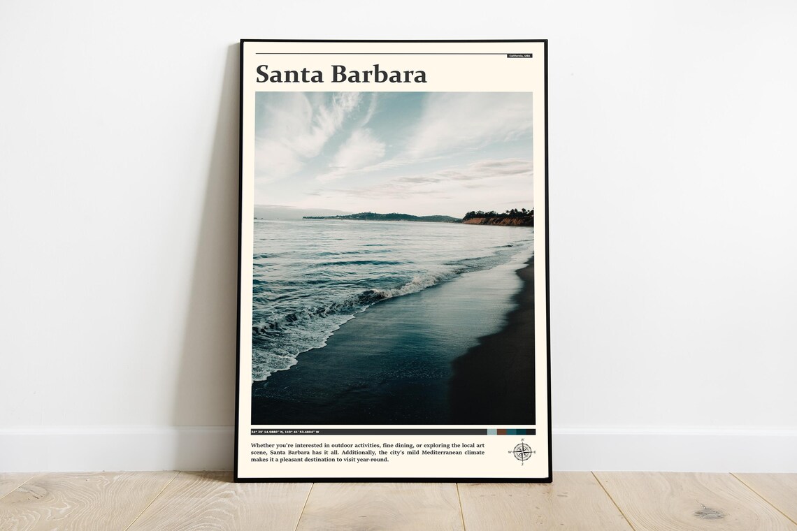 Santa Barbara California Moody Beach Shoreline Waves Photography Poster