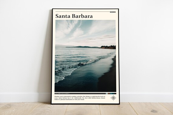 Santa Barbara California Moody Beach Shoreline Waves Photography Poster