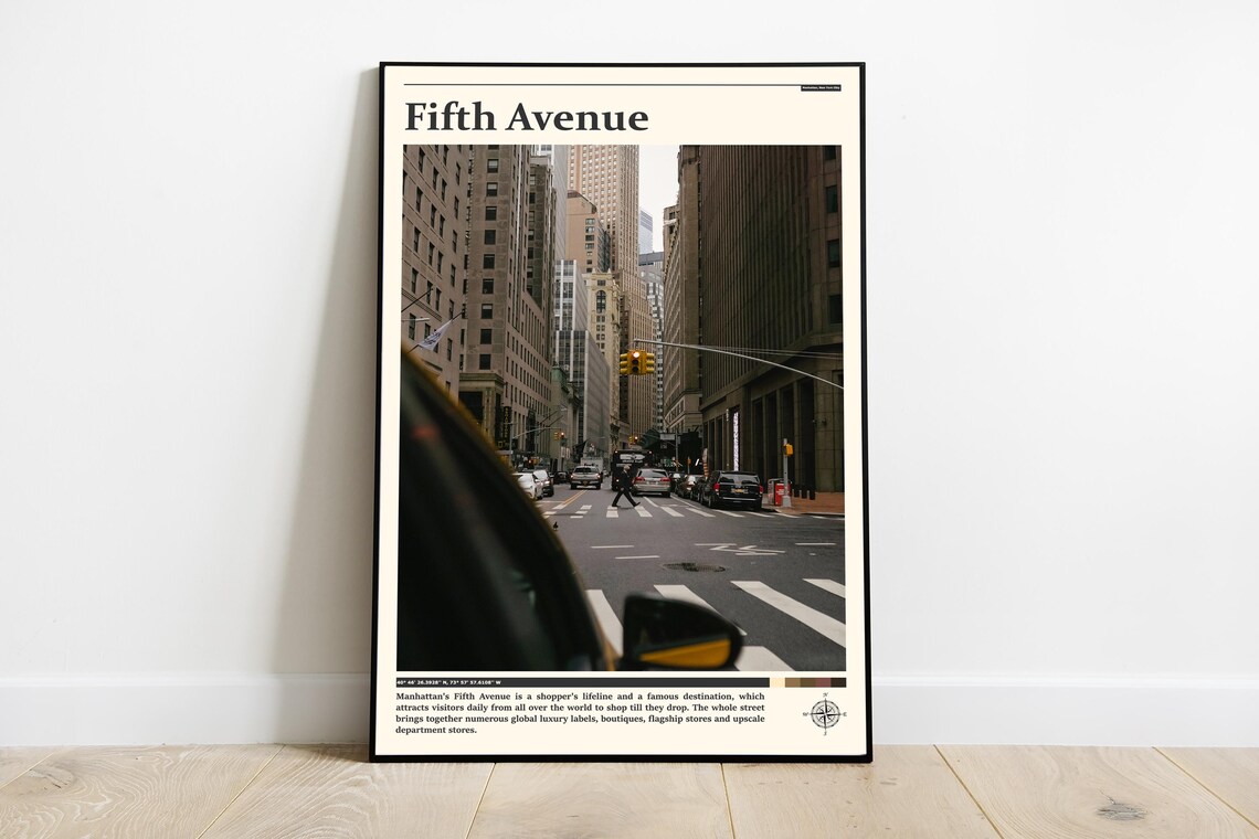 Fifth Avenue New York Yellow Taxi Street Canyon Travel Poster