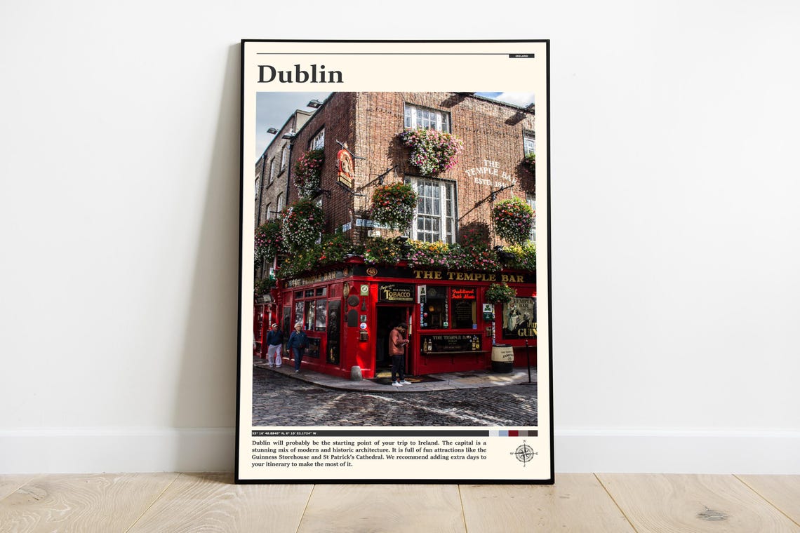 Dublin The Temple Bar Pub Red Facade Cobblestone Street Poster