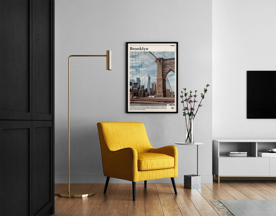 Brooklyn Bridge New York Stone Tower Manhattan Skyline Travel Poster - Image 2