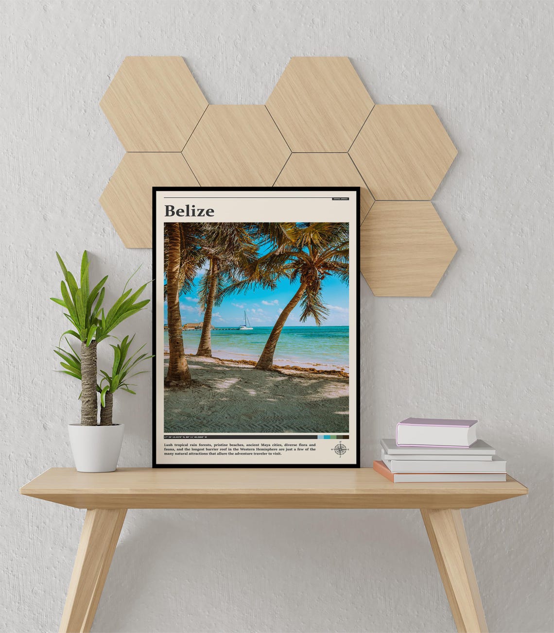 Belize Palm Beach Sailboat Turquoise Water Photography Poster - Image 3