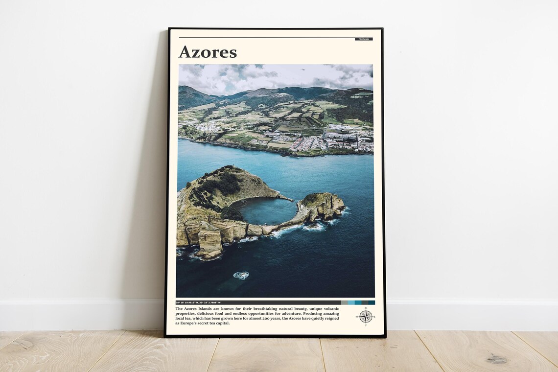 Azores Portugal Volcanic Coast Aerial Ocean Cliffs Photography Poster