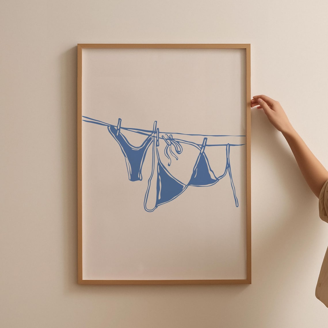 Bikini on Clothesline Coastal Laundry Art Print