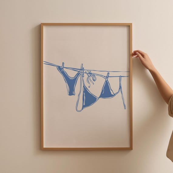 Bikini on Clothesline Coastal Laundry Art Print