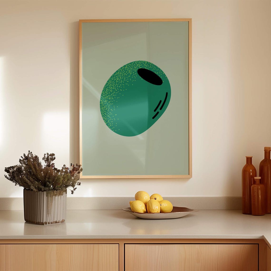 Green Olive Minimalist Poster Modern Kitchen Abstract Food Decor