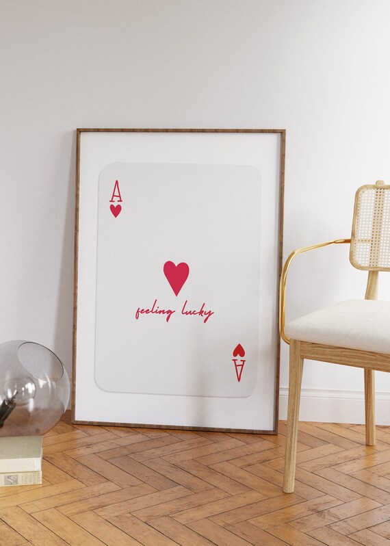 Lucky Girl Print Red Ace Of Hearts Retro Card Playing Cards Feeling Preppy Wall Art Girly Prints