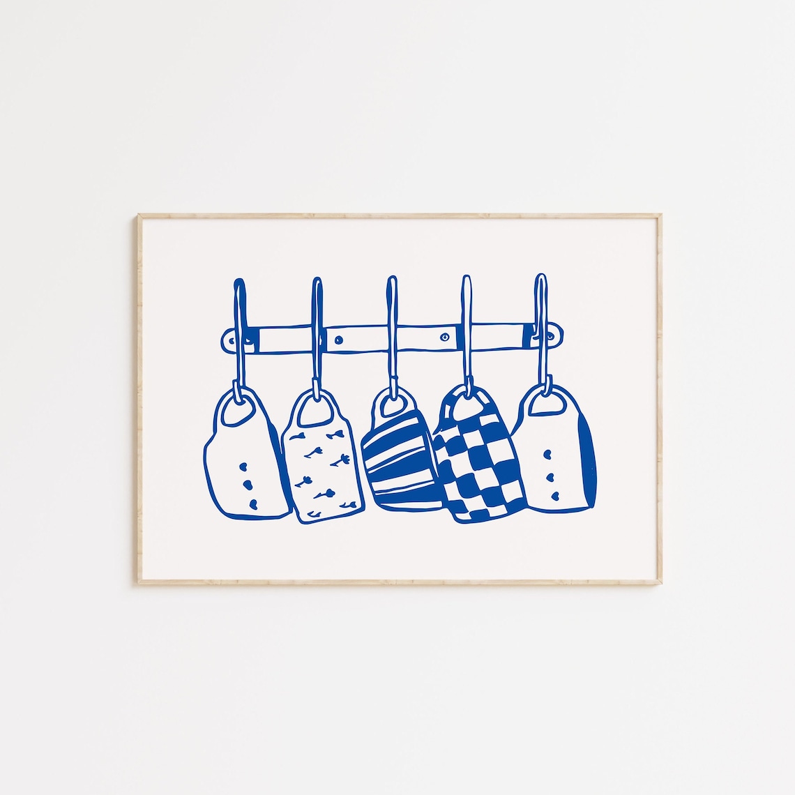 Blue Tea Cup Print, Midcentury Vintage Kitchen Art