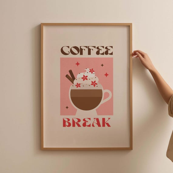Kitchen Coffee Poster Wall Print Neutral Decor Cute Gift For Lovers Iced