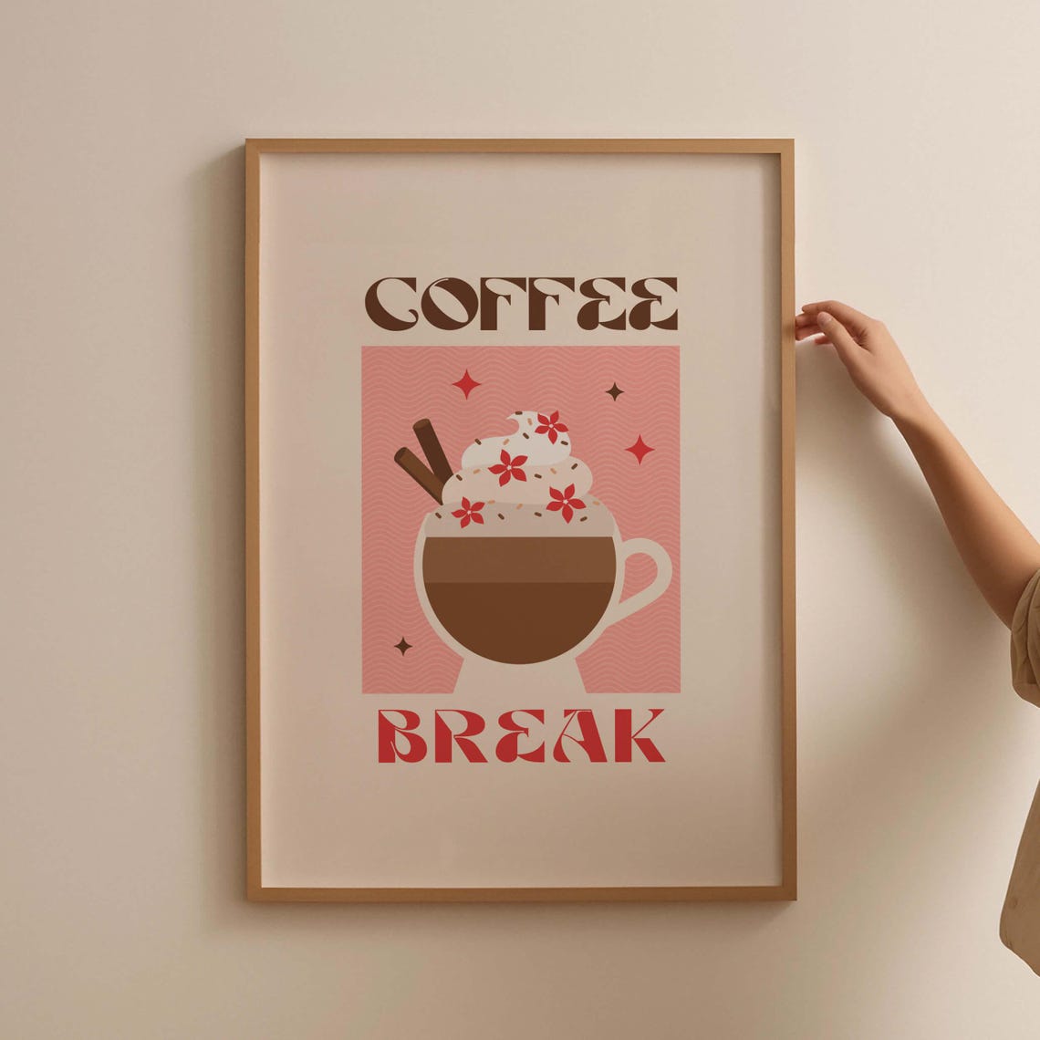 Coffee Break Whipped Cream Floral Pink Cute Retro Kitchen Poster