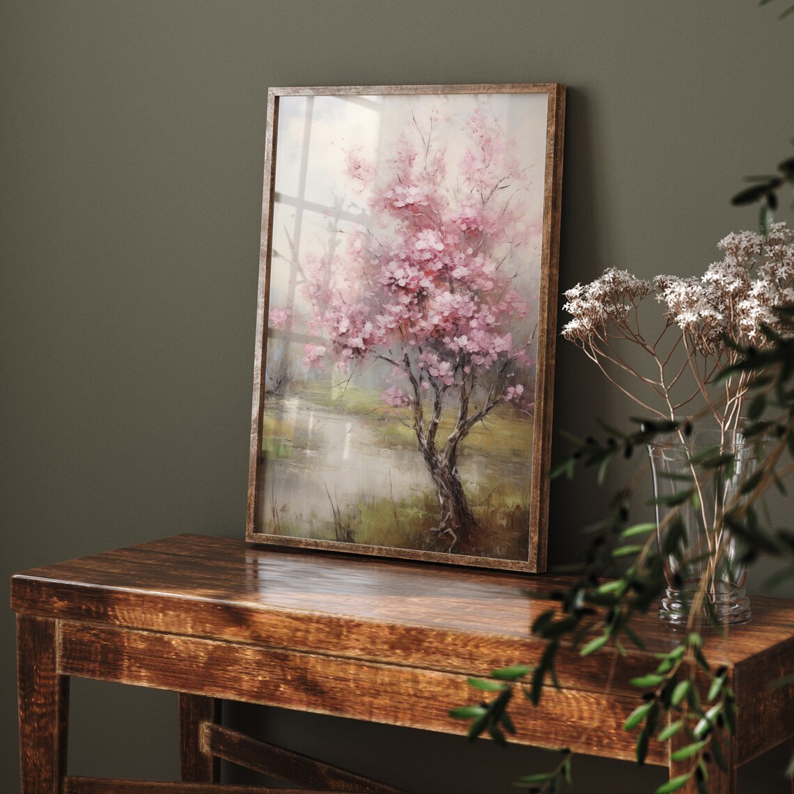 Pink Tree Oil Painting, Farmhouse Botanical Print - Image 2