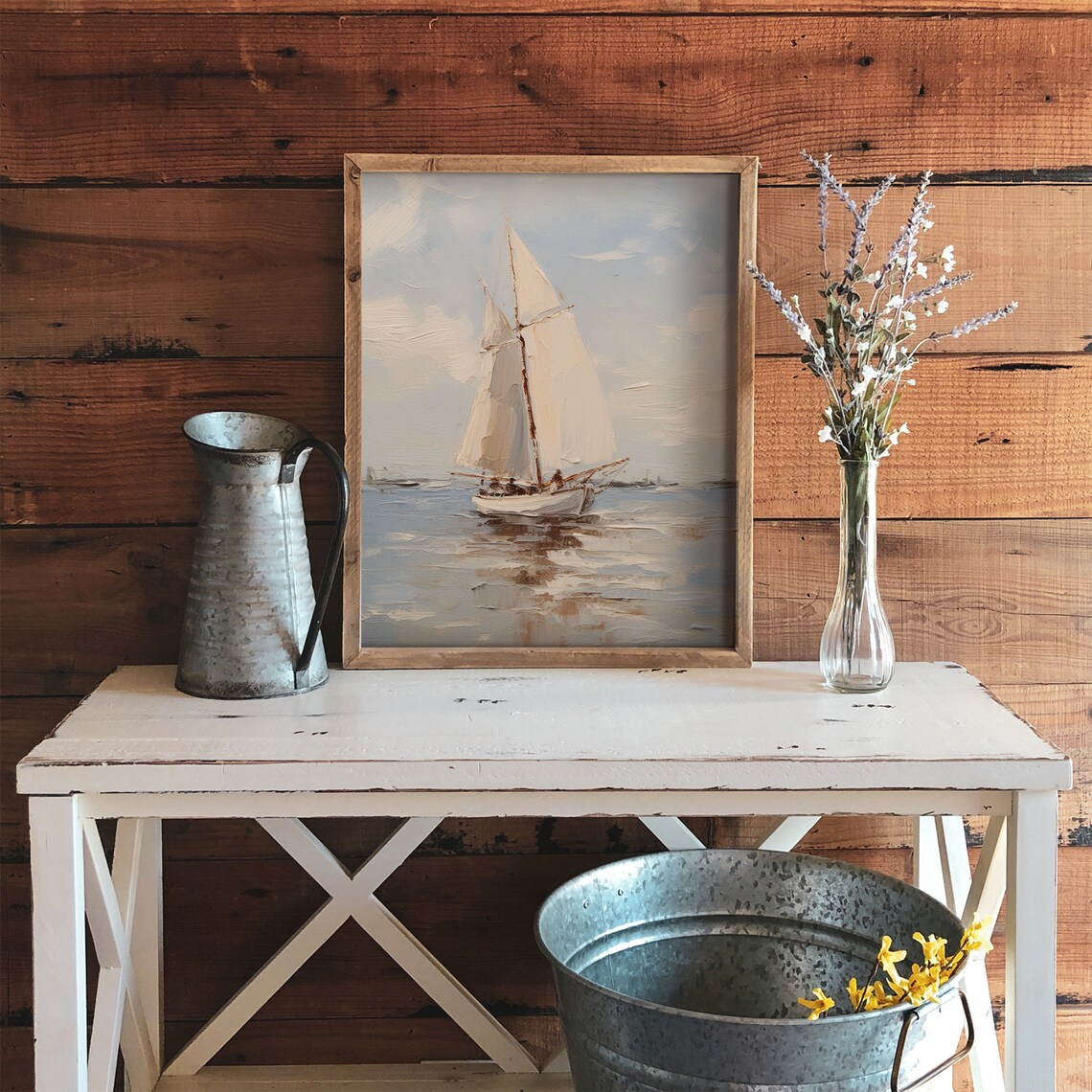 Sailboat Neutral Seascape Wall Art Print - Image 6