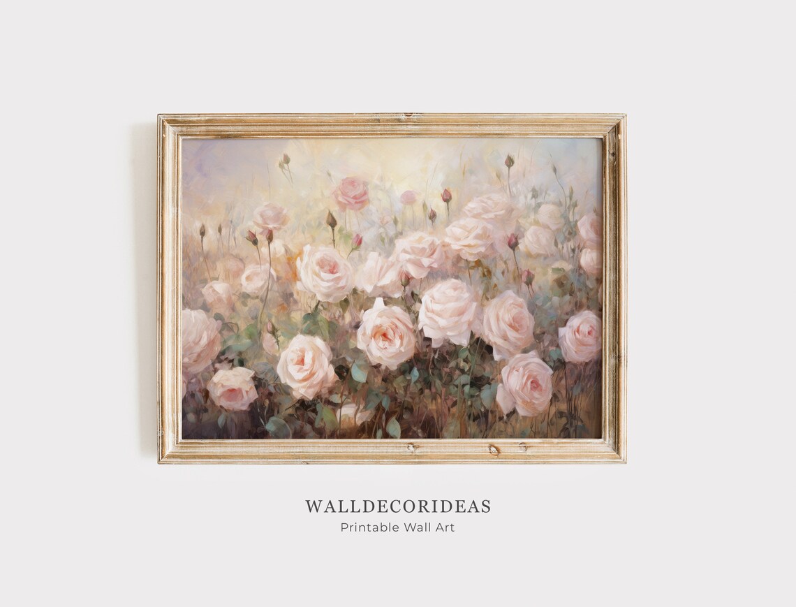 Roses Field Painting Vintage Floral Art Print