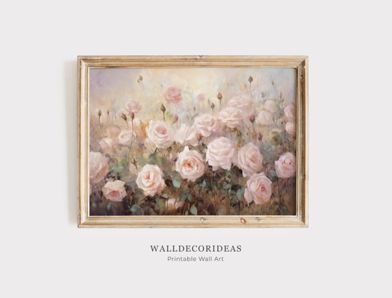 Roses Field Painting Vintage Floral Art Print