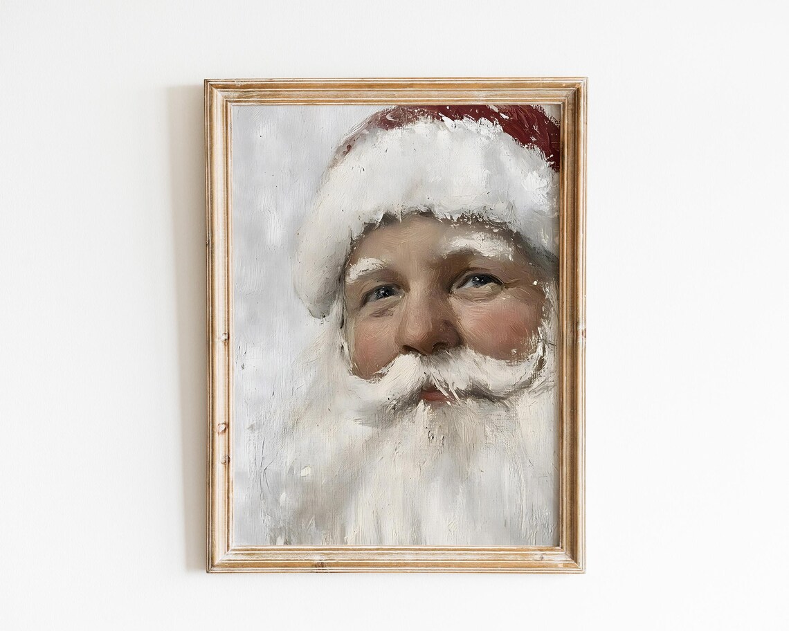 Vintage Santa Claus Portrait Painting, Rustic Holiday