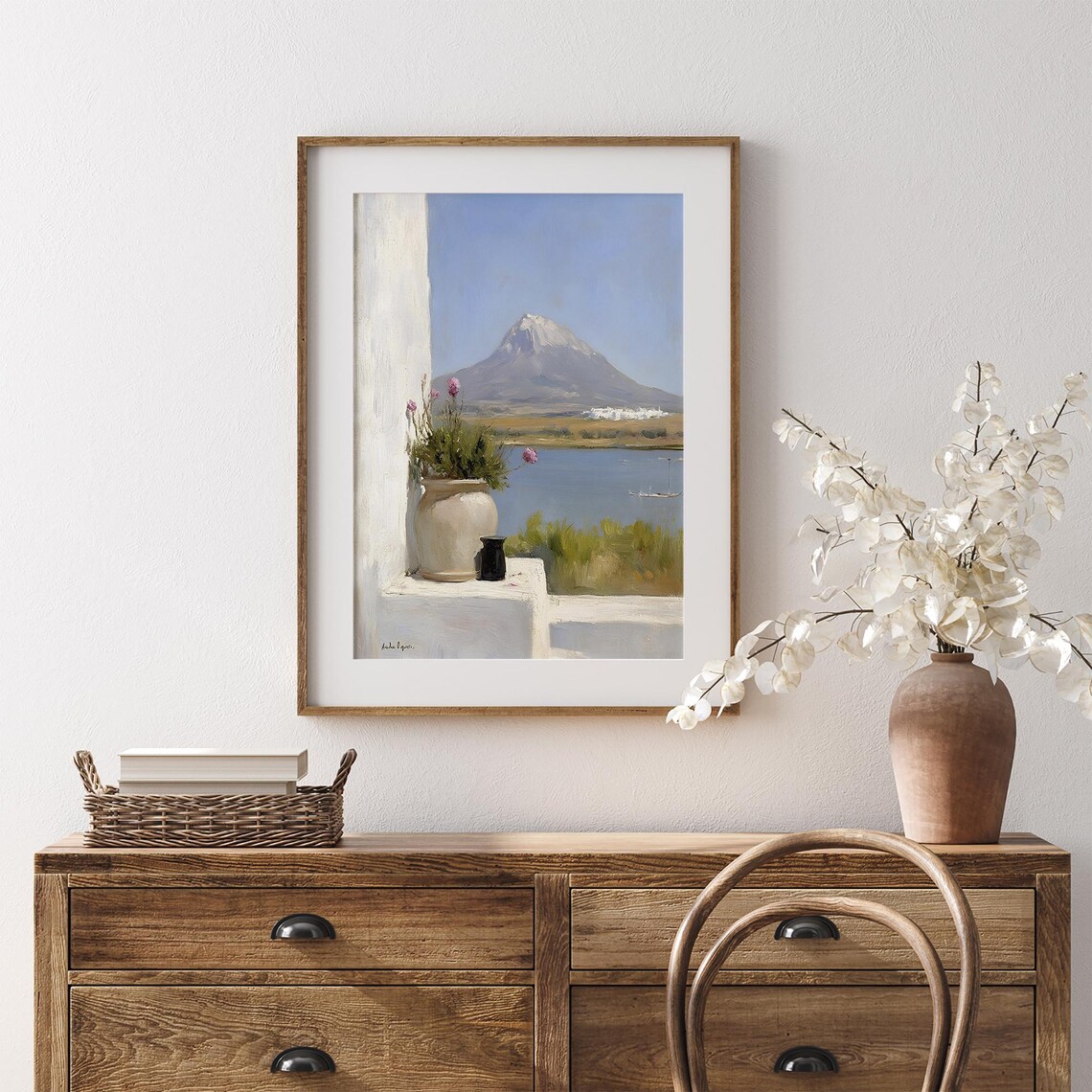 Mountain Lake Flowers Vase Village Spring Meadow Scenery Oil Poster - Image 7