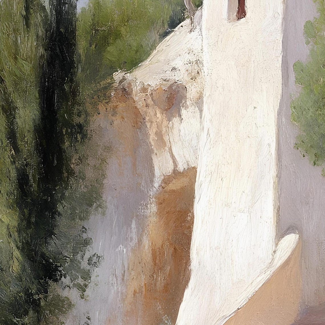 Mediterranean Hillside Villa Cypress Trees Sunlit Coastal Poster - Image 2