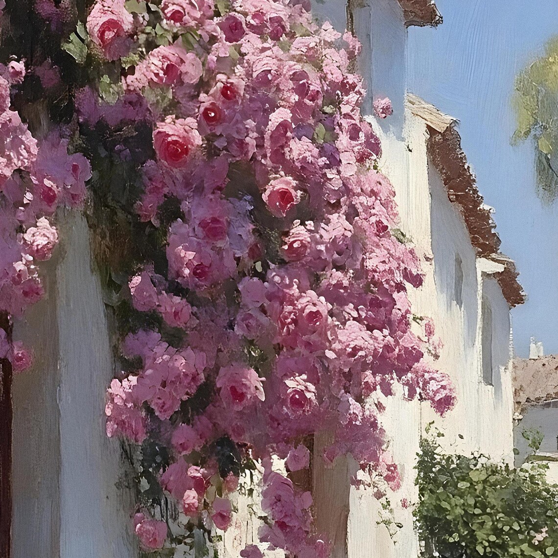 Vintage Spanish Street Painting, Mediterranean Town - Image 2