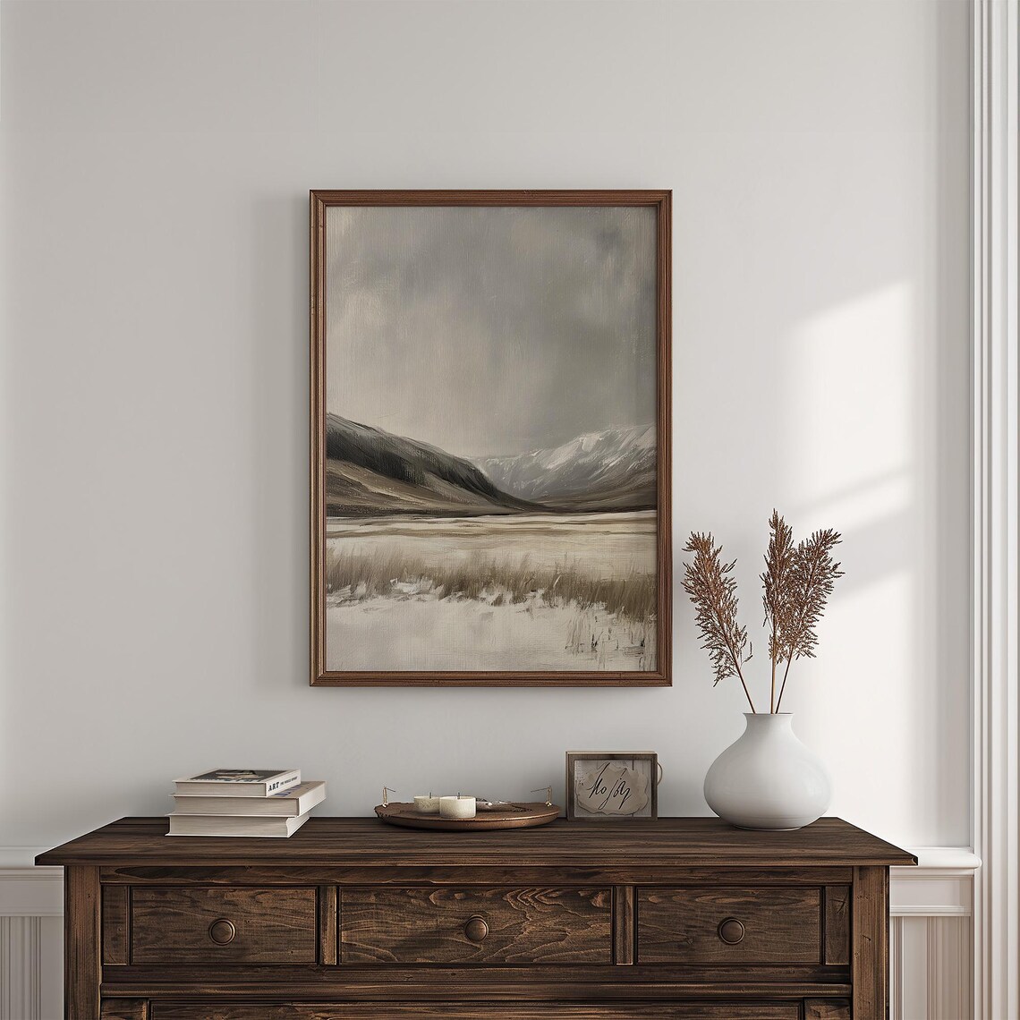 Vintage Winter Mountain Landscape, Moody Painting - Image 7