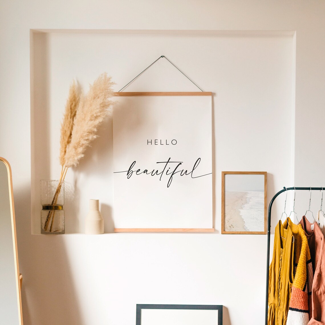 Hello Beautiful Quote Sign Art Print, Bedroom Decor - Image 2
