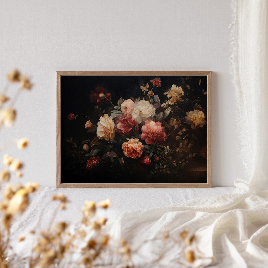Vintage Botanical Still Life Print Flower Painting Rustic European Moody Vintage Print Dark Floral Oil Painting Wall Art - Image 4