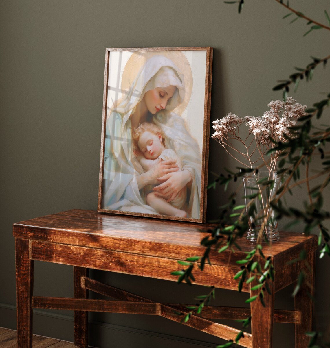 Virgin Mary and Jesus Catholic Farmhouse Art Print - Image 4