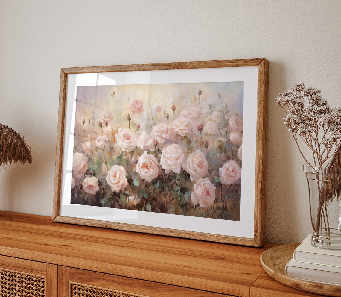 Roses Field Painting Vintage Floral Art Print - Image 2