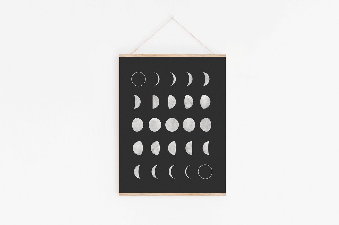 Moon Phases Black and White Art Print - Image 2