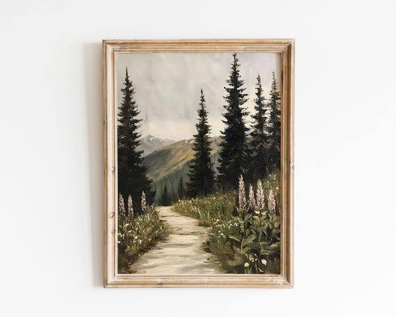 Vintage Mountain Trail Landscape, Rustic Forest Path