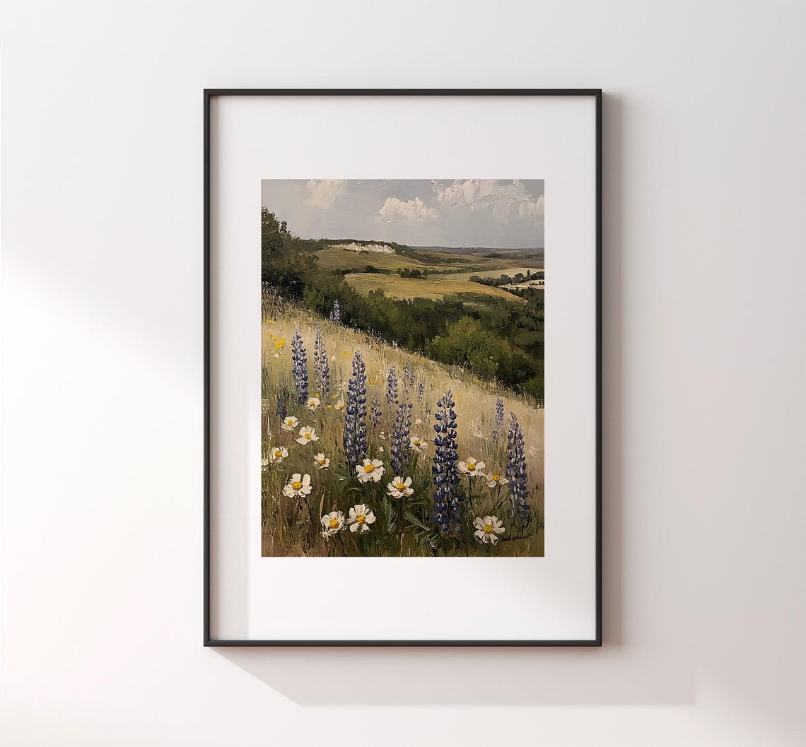 Purple Lupines And Daisies On Hillside Vintage Countryside Poster - Image 2