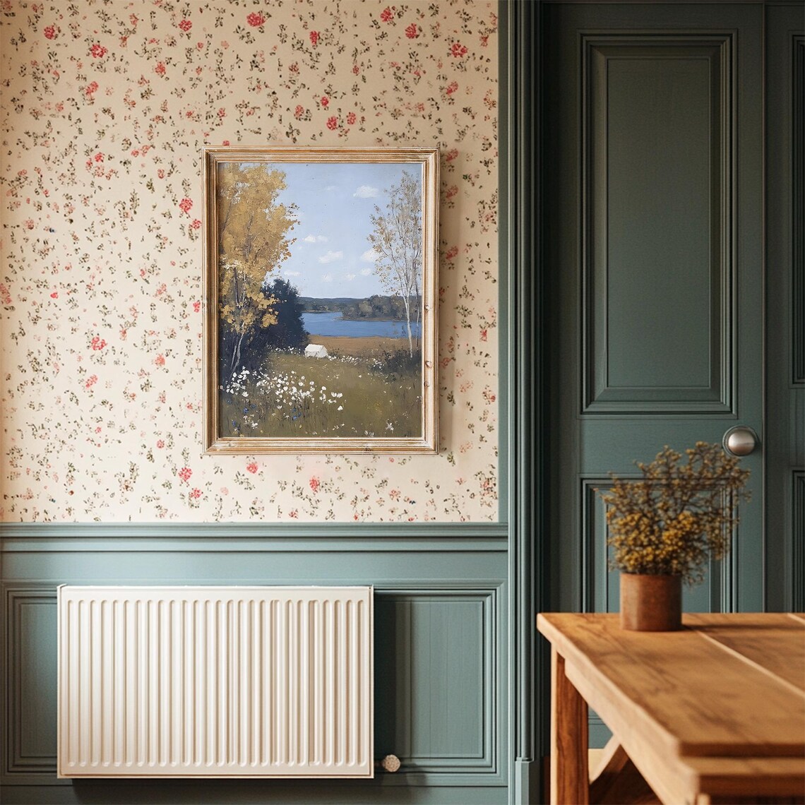 Autumn Lake With Golden Trees Vintage Landscape Wildflower Field Poster - Image 3