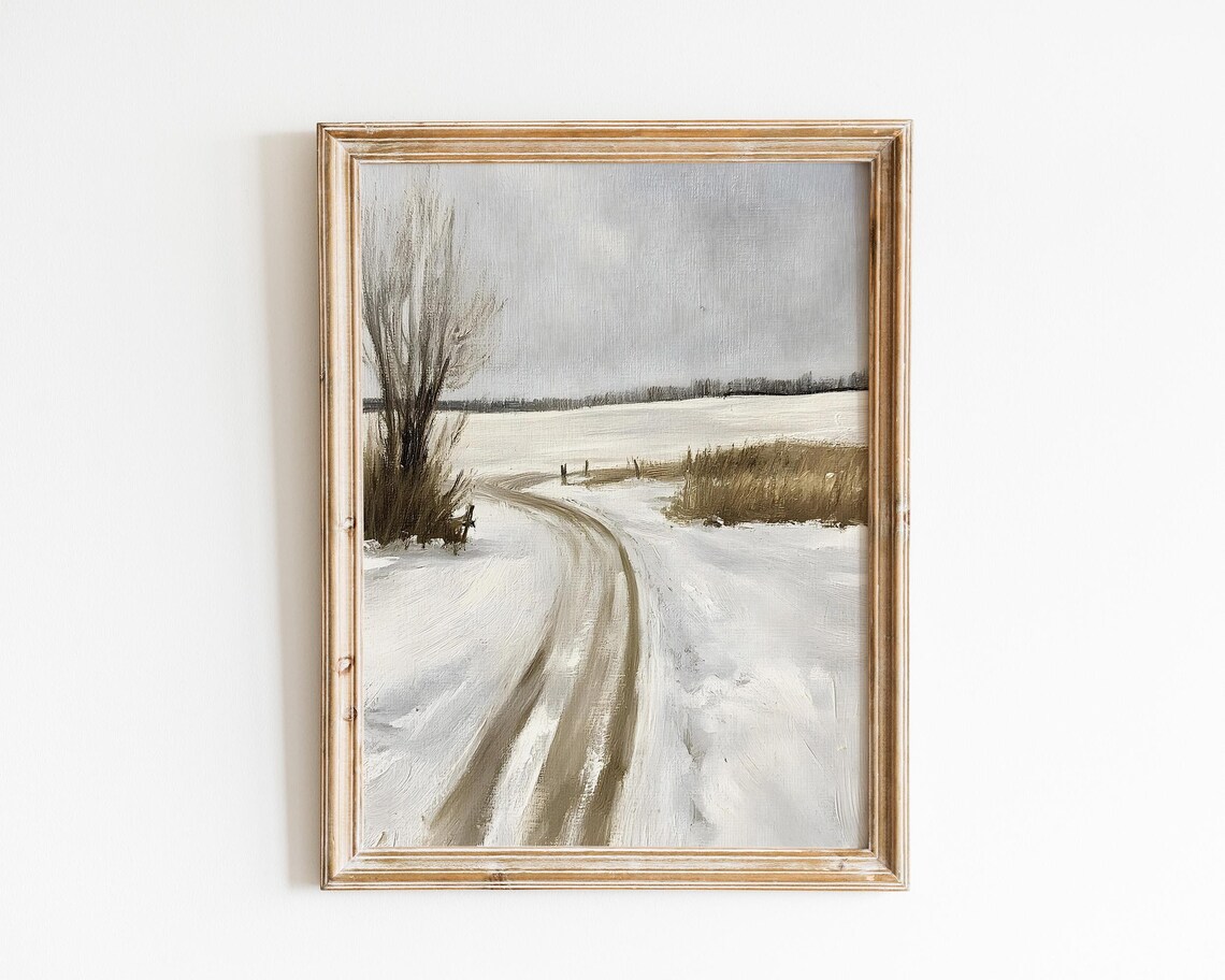 Vintage Winter Landscape, Neutral Snow Scene