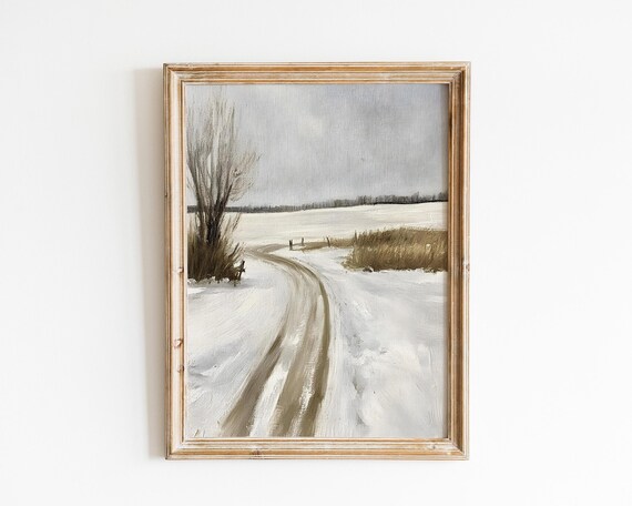 Vintage Winter Landscape, Neutral Snow Scene