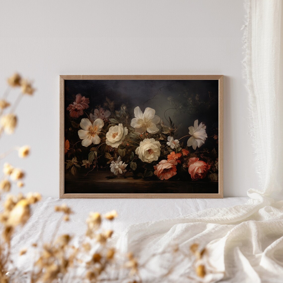 Vintage Flower Print, Dark Floral Still Life - Image 4