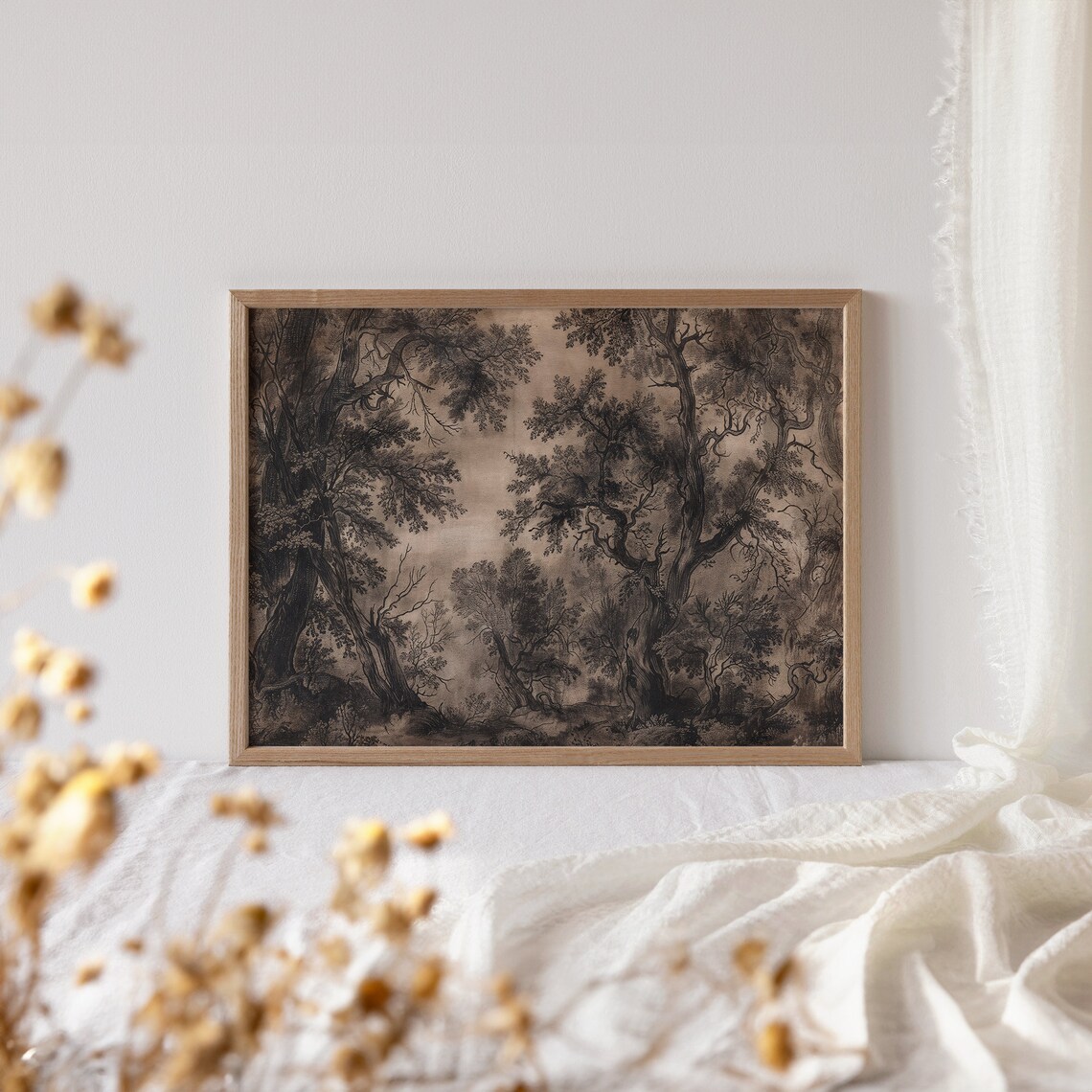 Ancient Forest Trees Sepia Vintage Etching Style Woodland Drawing Poster - Image 2