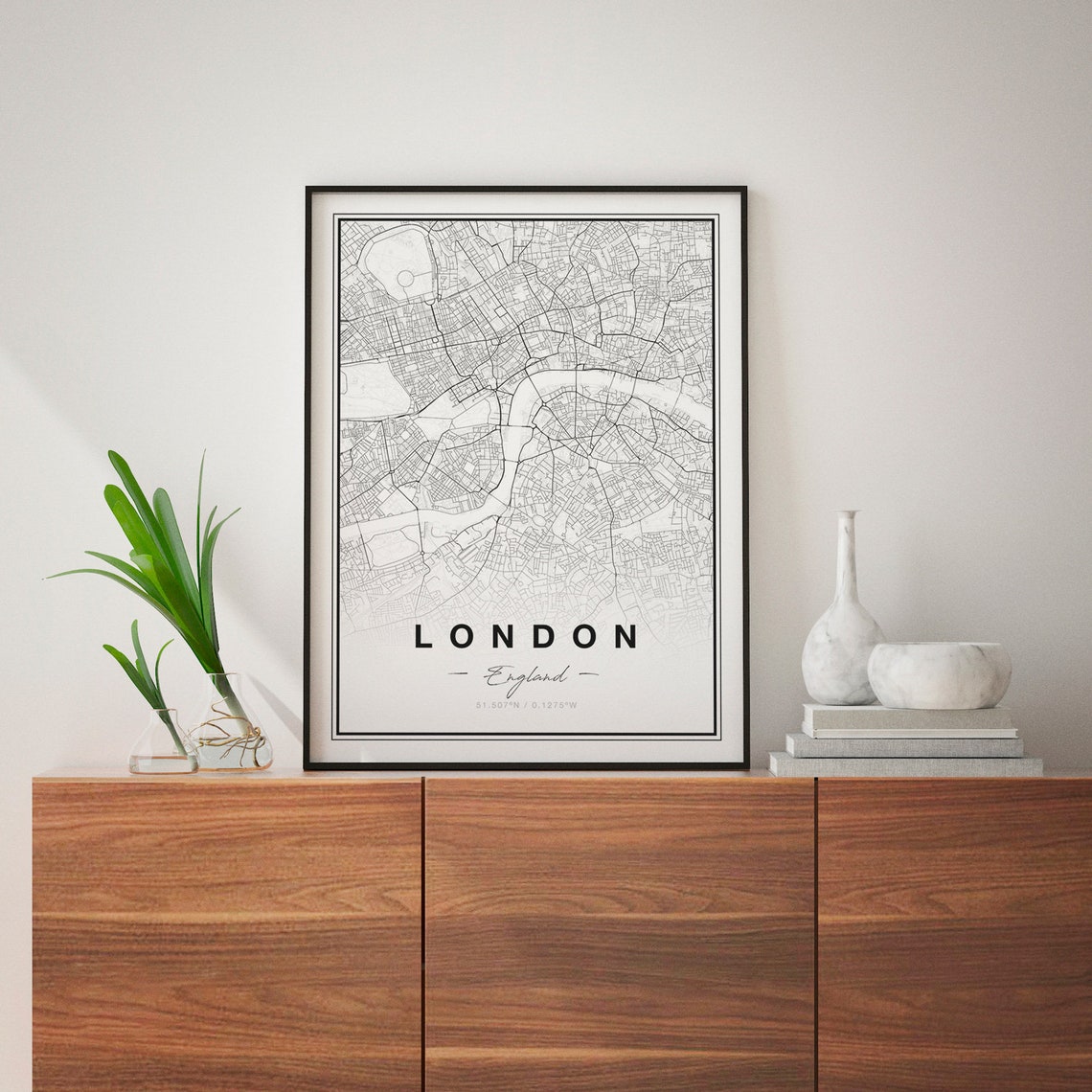 London England City Map Minimalist Black And White Modern Art Print - Image 3