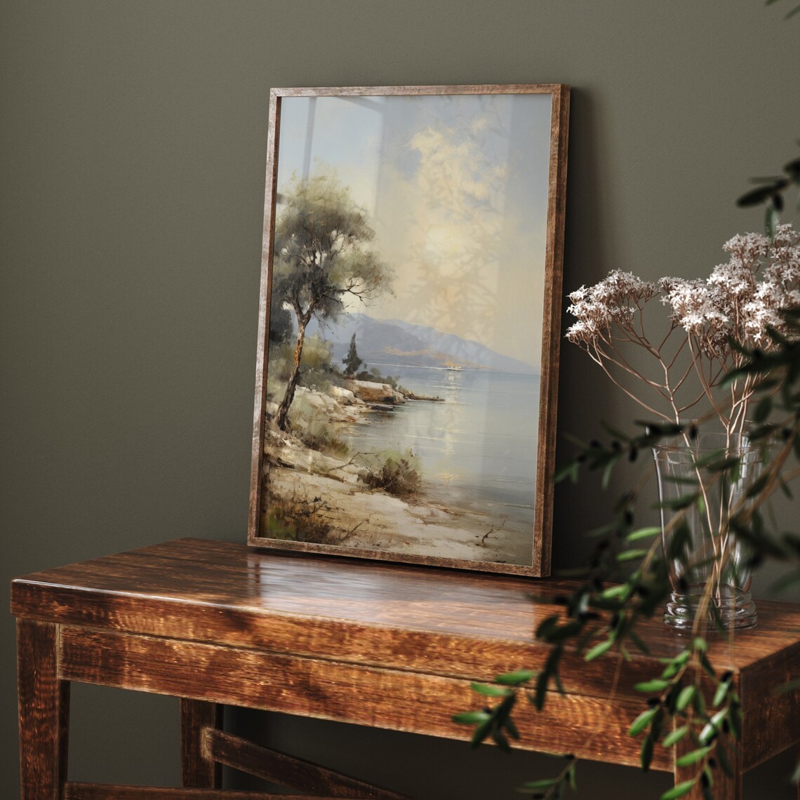 Coastal Landscape Painting, Vintage Farmhouse Decor - Image 2