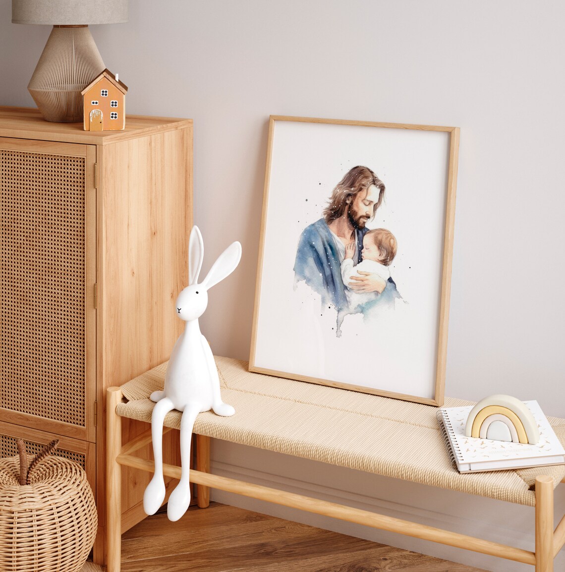 Jesus Painting With Boy, Christian Nursery Art Print - Image 3