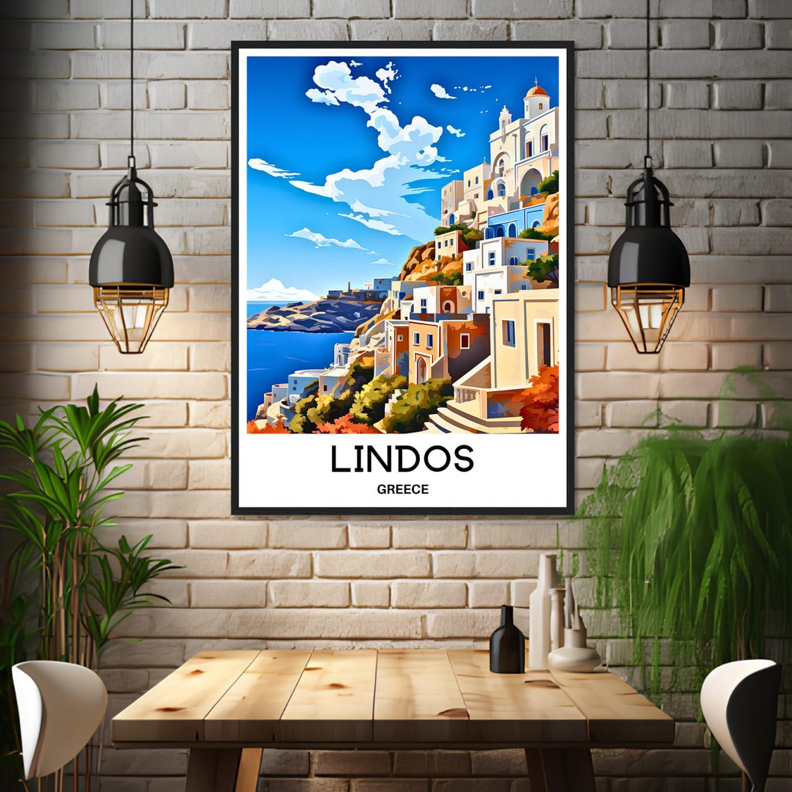 Lindos Greece Cliffside Whitewashed Village Aegean Coastline Poster - Image 3