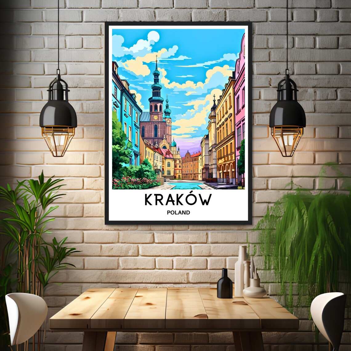 Krakow Old Town Church Towers Poland Historic Street Scene Poster - Image 3