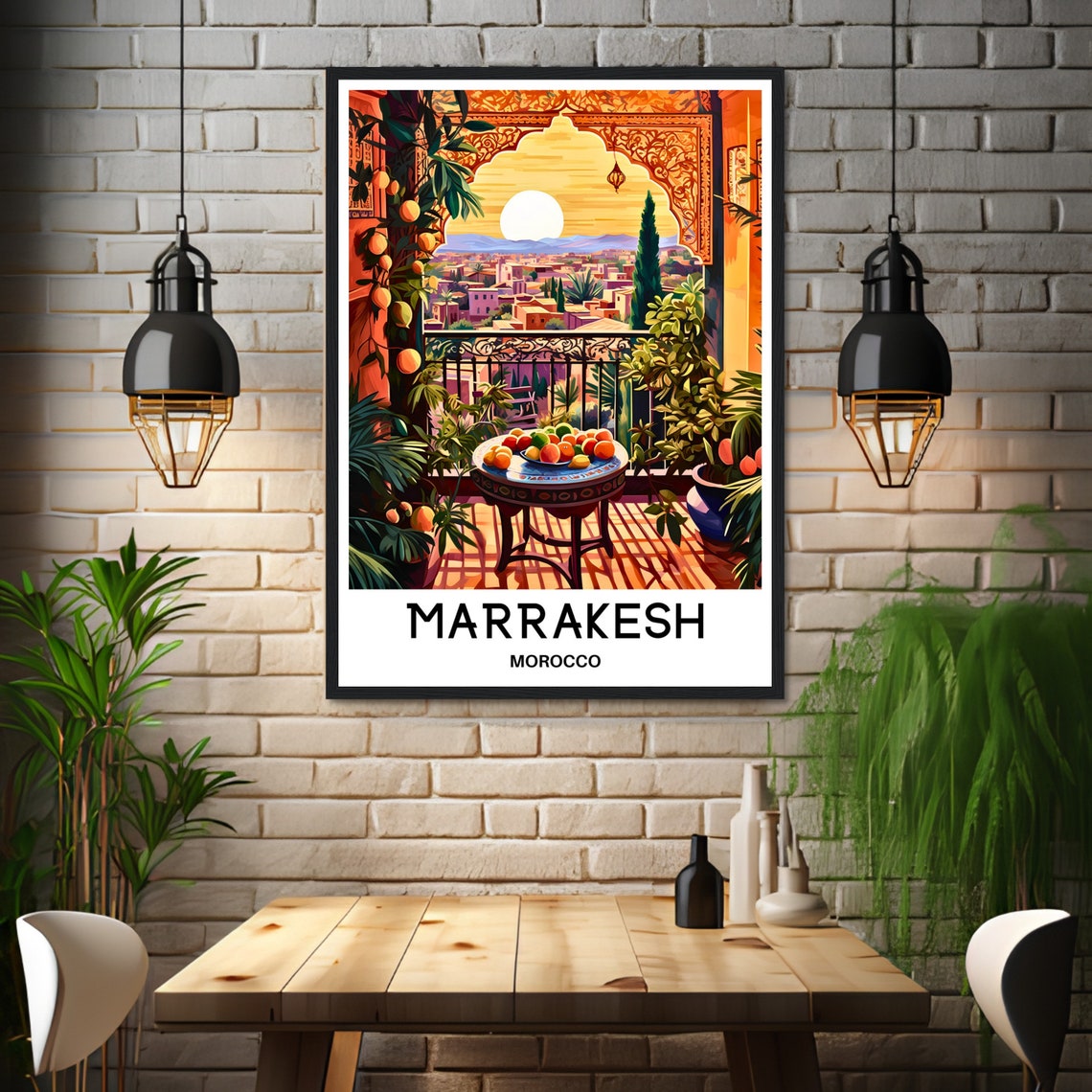 Marrakesh Morocco Moorish Terrace Sunset Medina View Travel Poster - Image 3