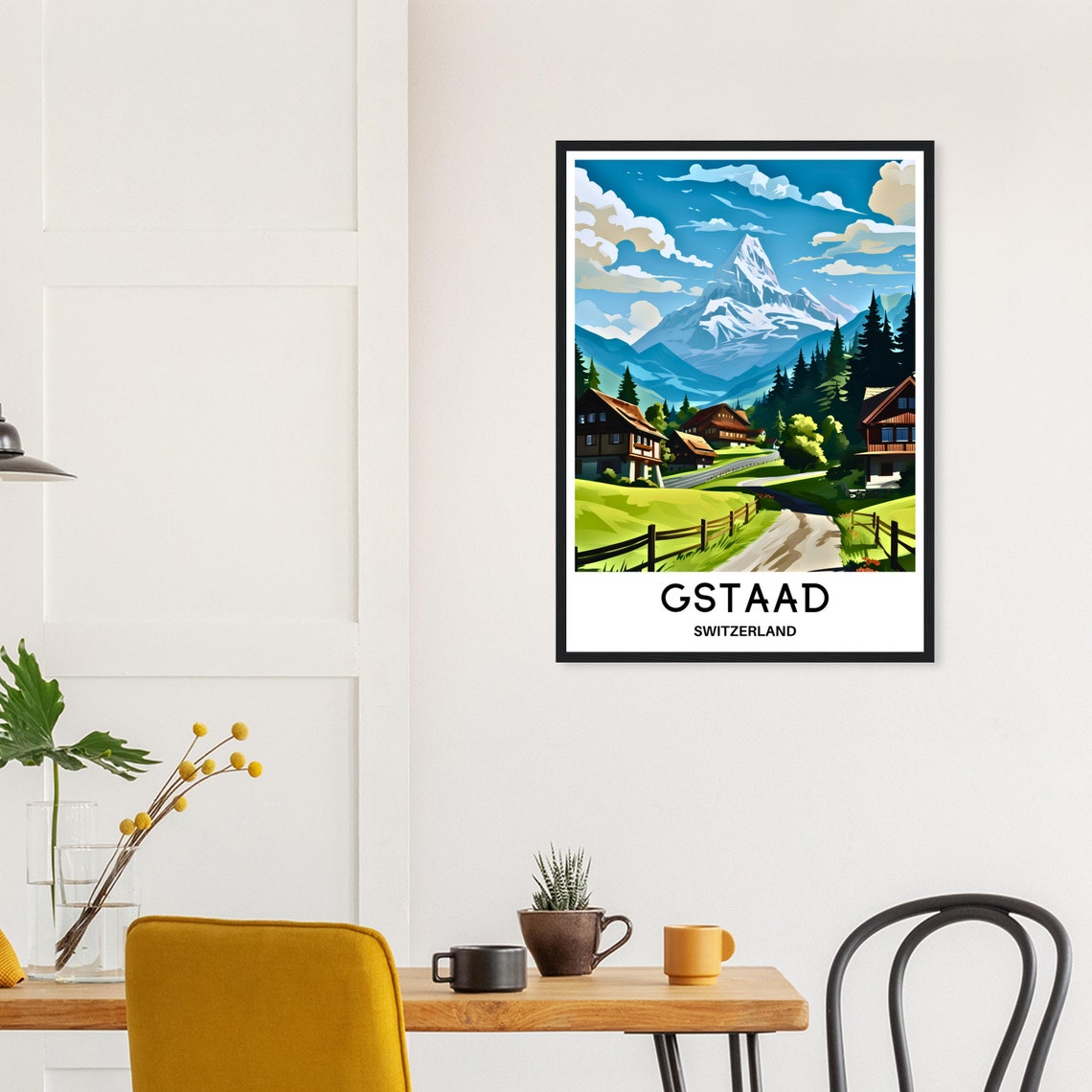 Vintage Gstaad Switzerland Alpine Village Mountain Travel Poster - Image 2