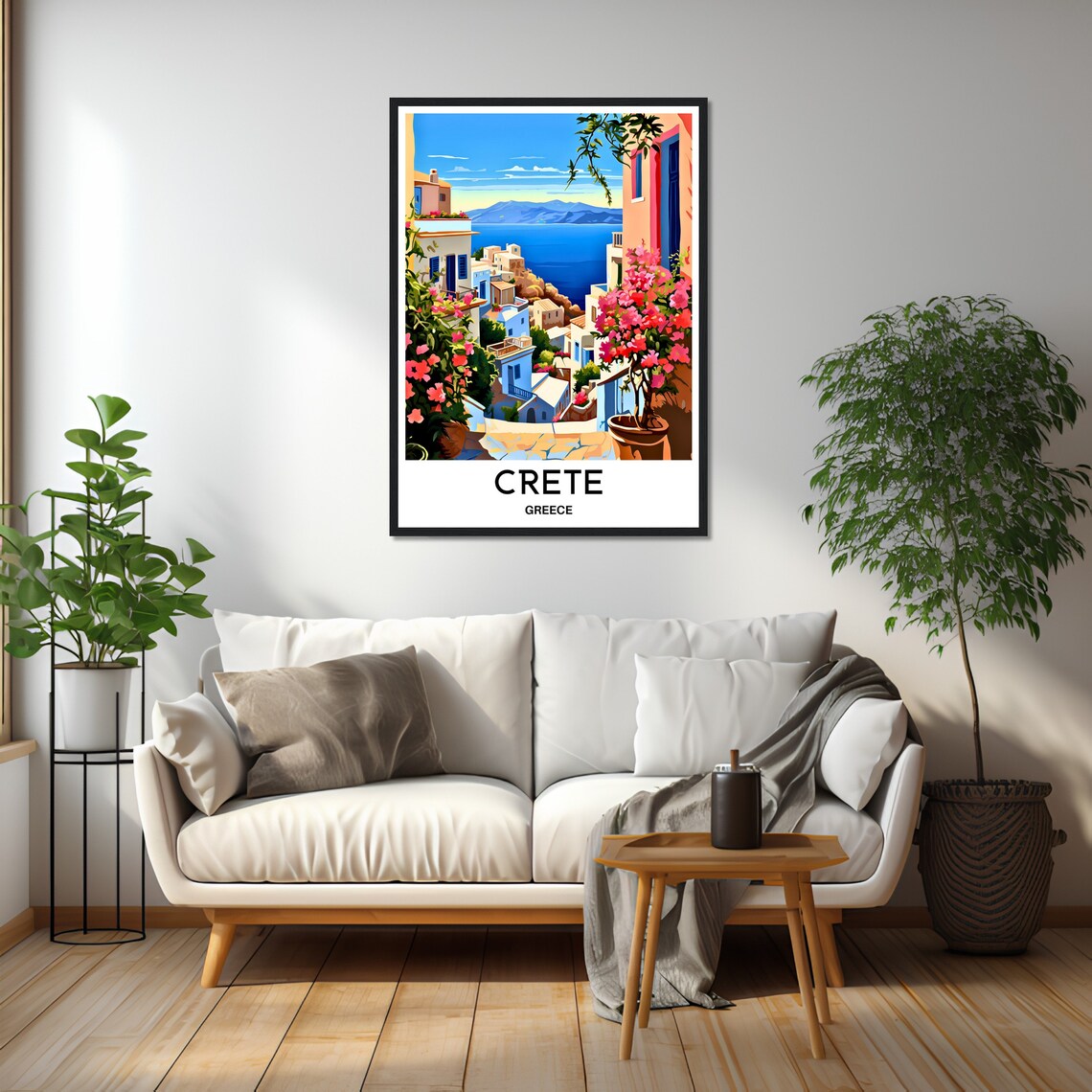 Crete Bougainvillea Alley White Village Sea View Greece Travel Poster - Image 2