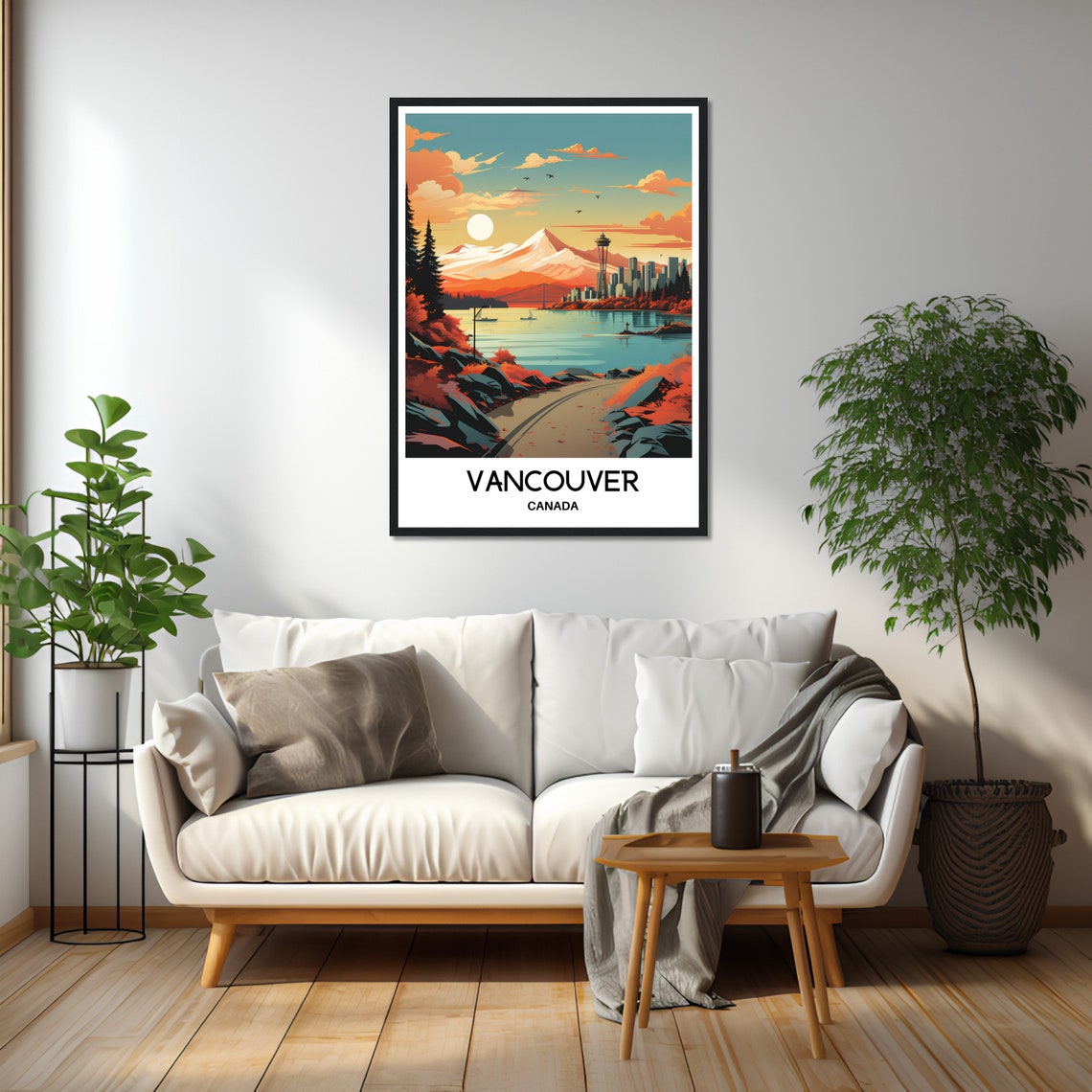 Beautiful Vancouver Sunset Harbor Skyline Canada Travel Poster - Image 2