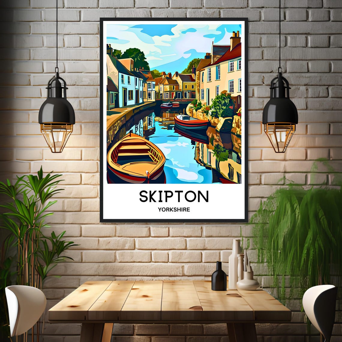 Skipton Yorkshire Canal Scene With Colorful Boats Travel Poster - Image 3