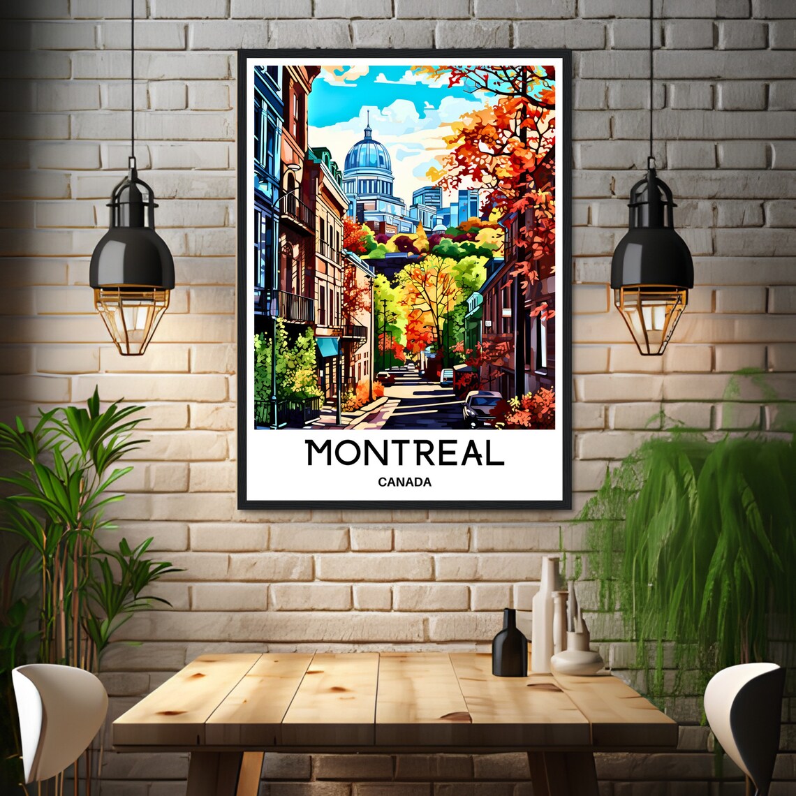 Montreal Old Street Autumn Colors Canada City Scene Retro Style Poster - Image 3