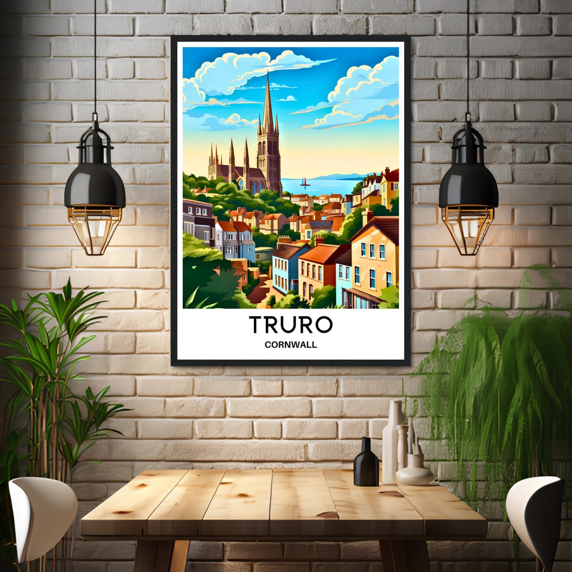 Truro Cornwall Cathedral Spires Colorful Seaside Town Travel Poster - Image 3