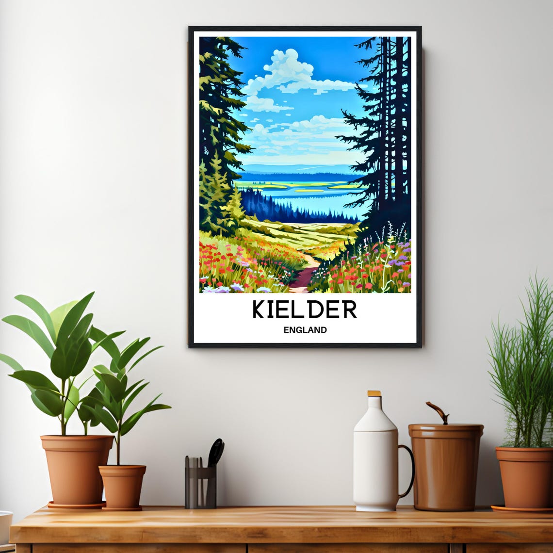 Kielder Water Lake View Through Pine Forest Wildflower Meadow Poster - Image 2