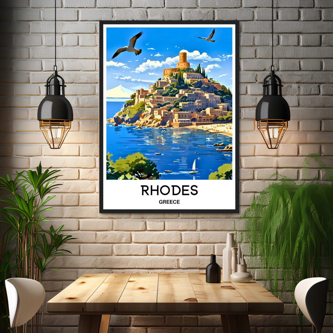 Rhodes Travel Poster Rhodes Travel Print Rhodes Island Print Rhodes Greece Print Rhodes Travel Gift Rhodes Art Print Rhodes Wall Print - Image 2